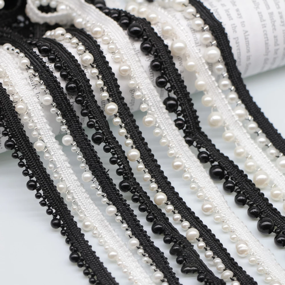 

Кружевная отделка из бисера ручной работы с различными размерами жемчужин для одежды «сделай сам» и декоративные аксессуары для украшения и шитья