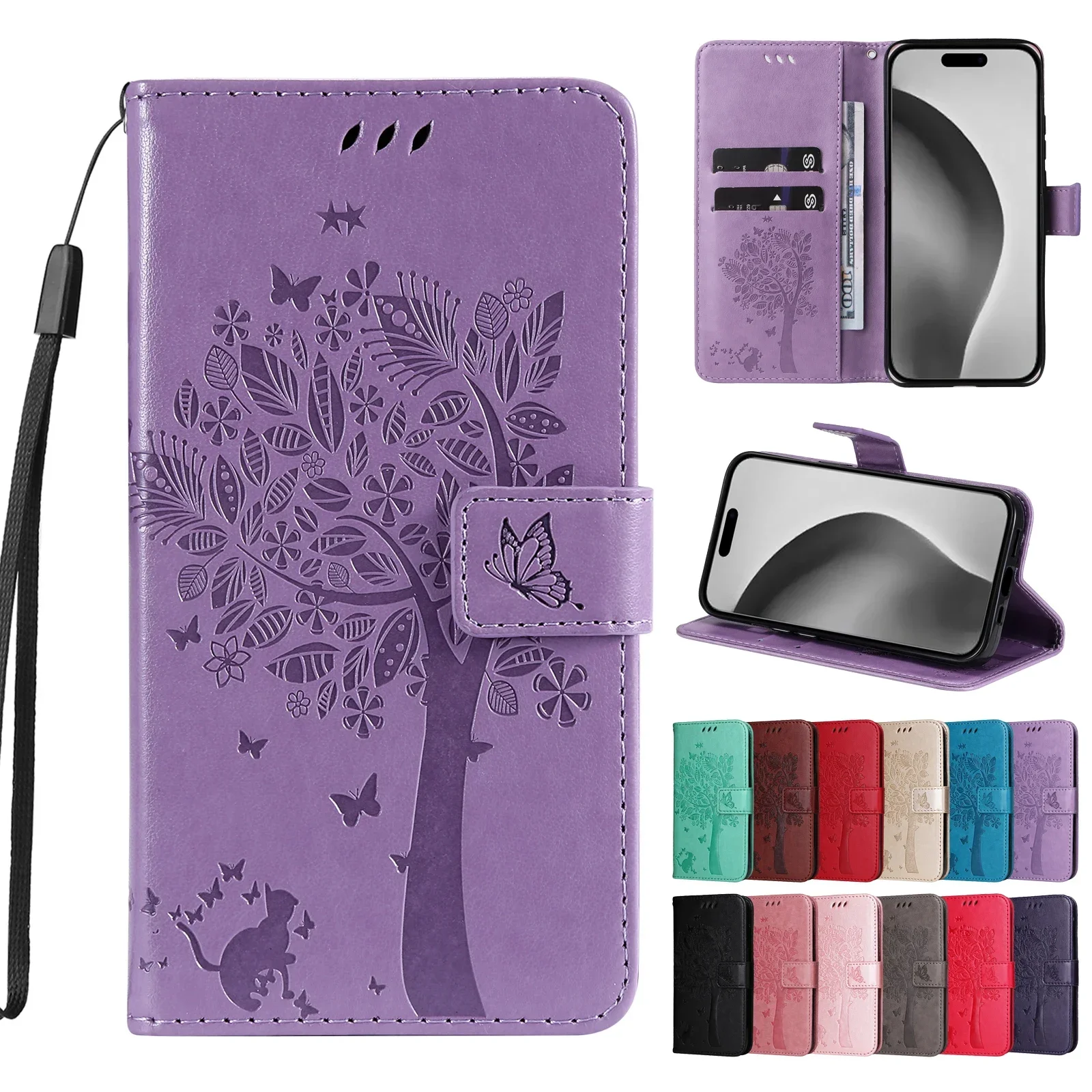 Phone Case for VIVO V21E Y72 V21 Y1S Y90 Y91C V11i Y97 Y15 Y17 Y93 Y91 Y95 Synjolly Flip Card Wallet Tree Stand Cover