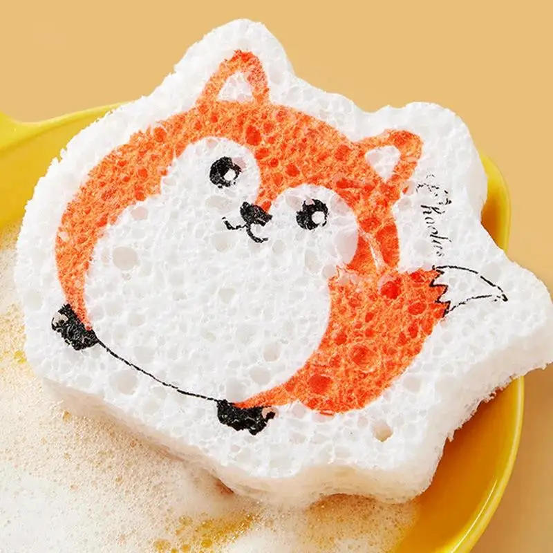 

3PC Wood Pulp Cotton Dishwashing Wipes Multi-functional Hanging Kitchen Sponge Dishes Scouring Pads Non-stick Oil-free Dishcloth