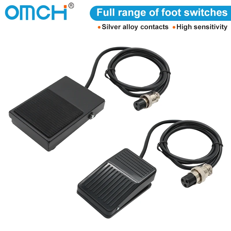 Фото Ножной переключатель OMCH TFS-1/FS-1 с кабелем 1 м/2 м, 2/3-полюсная вилка, 250 В переменного тока, 10 А, 1 NO 1 NC SPDT, переключатели управления машиной, серебряные контакты №1