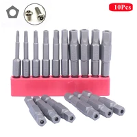 10pcs pentagonal screwdriver bit with hole 14 shank hex 50mm wrench magnetic socket hand electric screwdriver wind drill head