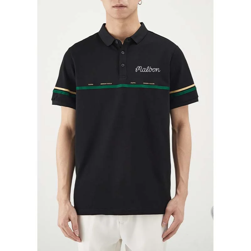 2023 Men's Malbon Golf Clothing Design Line Summer Shirt Solid Color Short Sleeve Casual Polo Business Sports