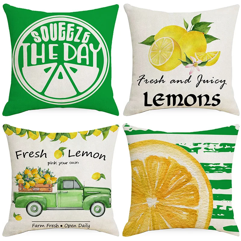 

45*45cm Spring Pillowcase Throw Pillow Cover Cushion Cover Summer Lemon Green Flax Sofa Car Decor Pillow Case Home Pillowslip