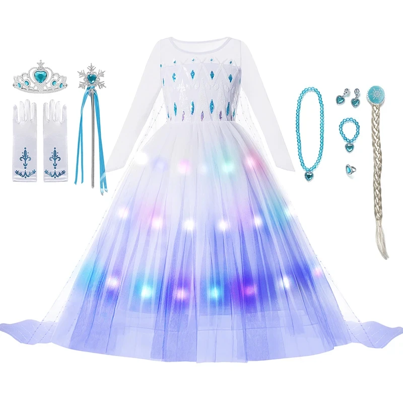 Платье Принцессы Рапунцель Диснея Со Светодиодной Подсветкой Детский Костюм Для