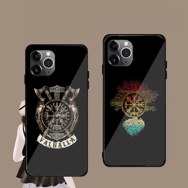 

Чехол для телефона Vegvisir Viking для IPhone 14, 13, 12, 11, XS, X, 8, 7, 6 Plus, Mini Pro Max, SE 2022, черный стеклянный чехол для телефона из поликарбоната и ТПУ