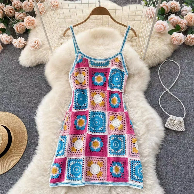 Vestido corto de verano con estampado Floral para mujer, minivestido Retro ahuecado de hada Y2K de los 90 y 00, estilo bohemio para vacaciones en la playa