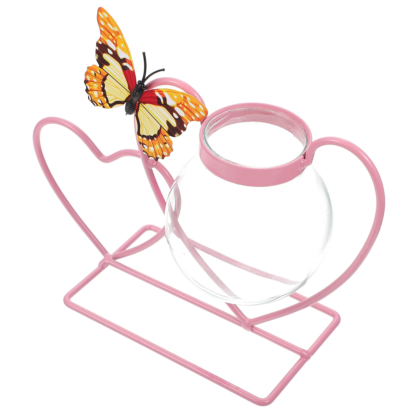 

Glass Vase Hydroponic Container Glass Tube with Heart Shape Iron Rack