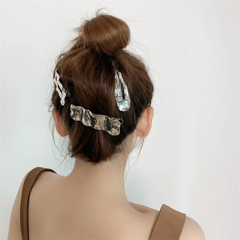 Новые модные волнистые металлические заколки для волос девочек геометрические