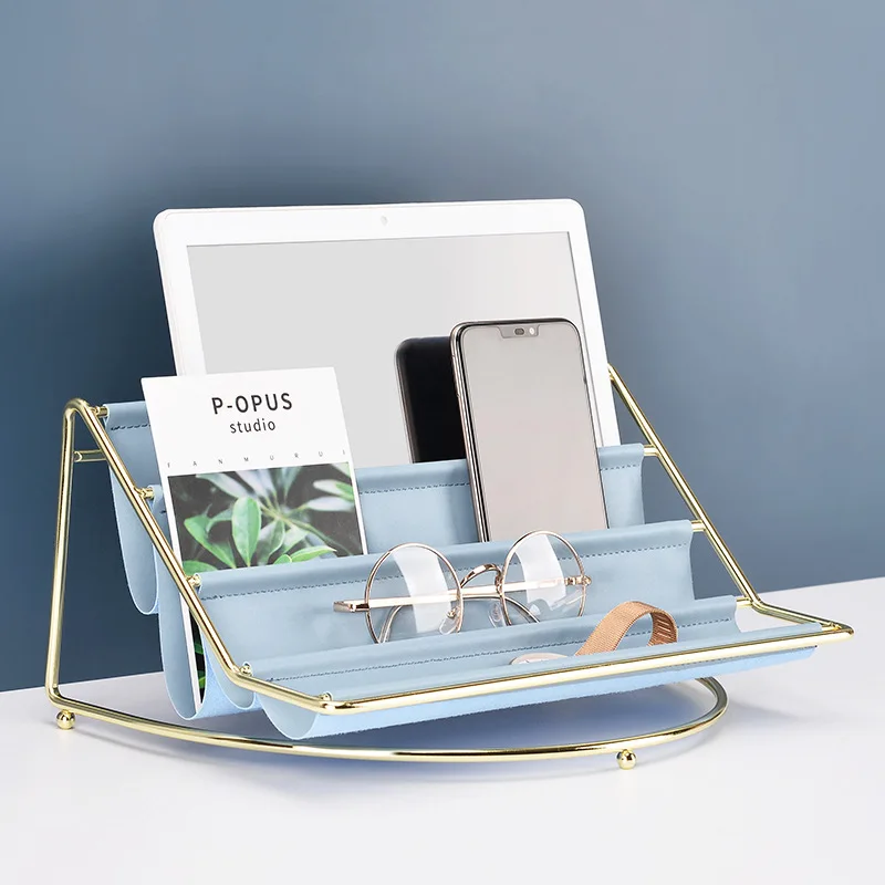 

Nordic Light Luxury Iron Leather ShelfRemote Control Dundrie Storage Shelf Organizing Rack Bedside Mobile Phone Desktop Porch