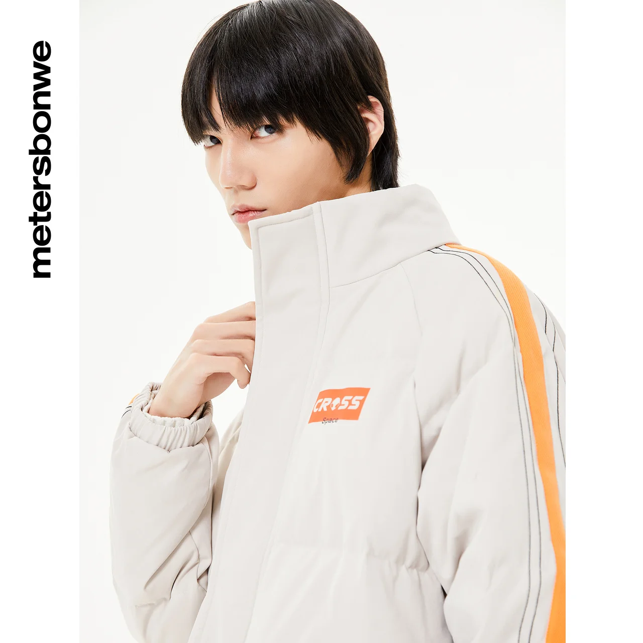 Metersbonwe Men's Stand Collar Short Down Jacket Striped Sleeve 80%Duck Down Sportswear Warm Wear Loose Male Winter Down Coat