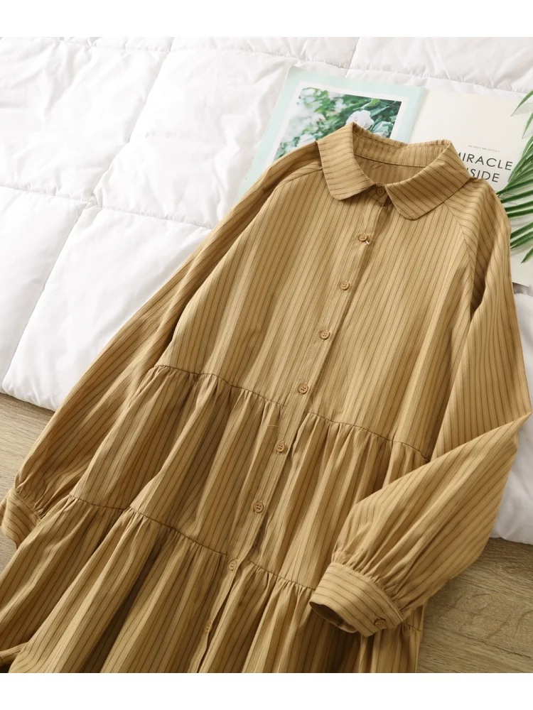 Lamtrip полосатое однобортное платье с воротником Питера Пэна и длинными рукавами