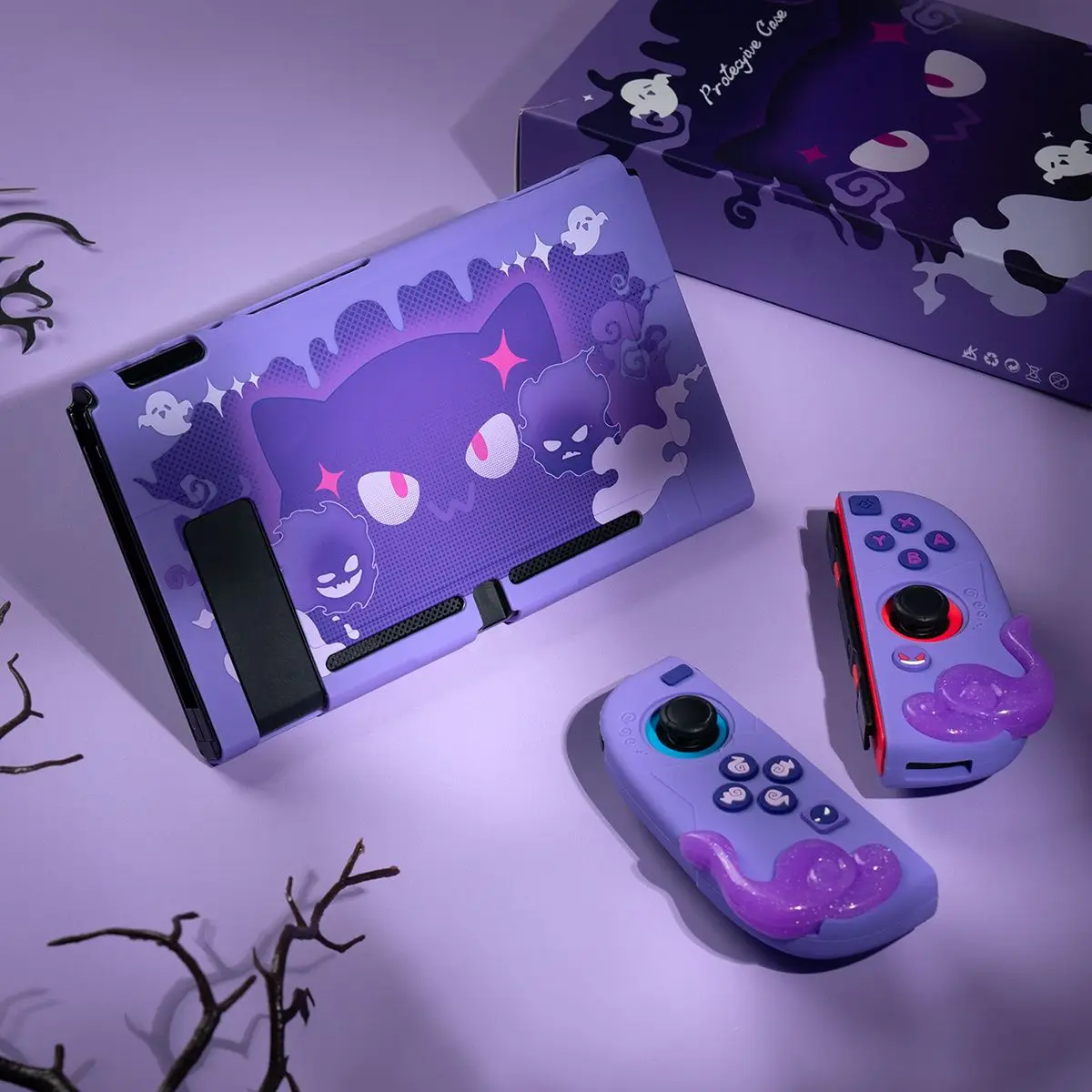 Фото Жесткий чехол Purple Devil Ghost с кристаллами для Nintendo Switch/oled Joy-Con, контроллер, мягкая ручка из ТПУ, полное покрытие №4