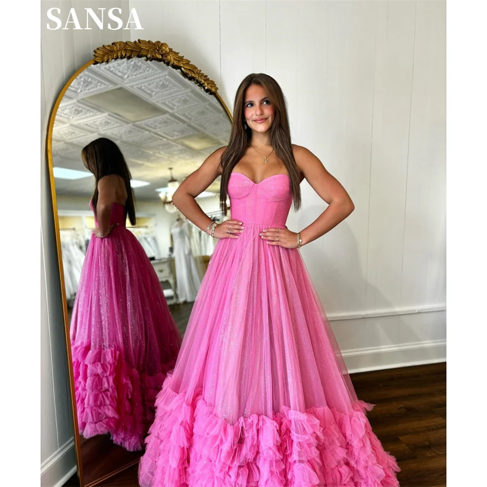 Женское вечернее платье без бретелек Sansa розовое кружевное платье-трапеция в пол