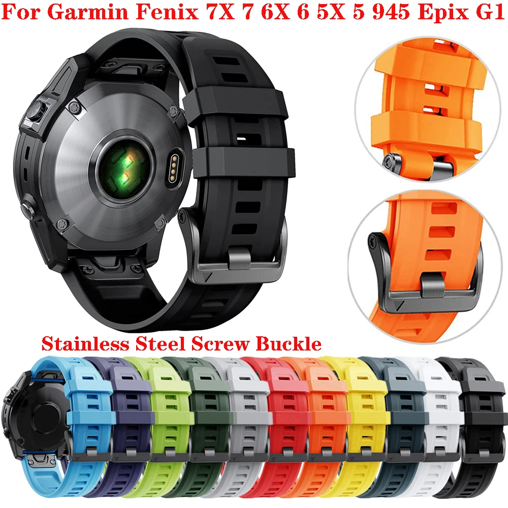 22 26mm Screw Buckle Smart Watchband Strap For Garmin Fenix 7X 6X 5X Silicone Easyfit Wristband For Fenix 7 6 945 955 EPIX Watch