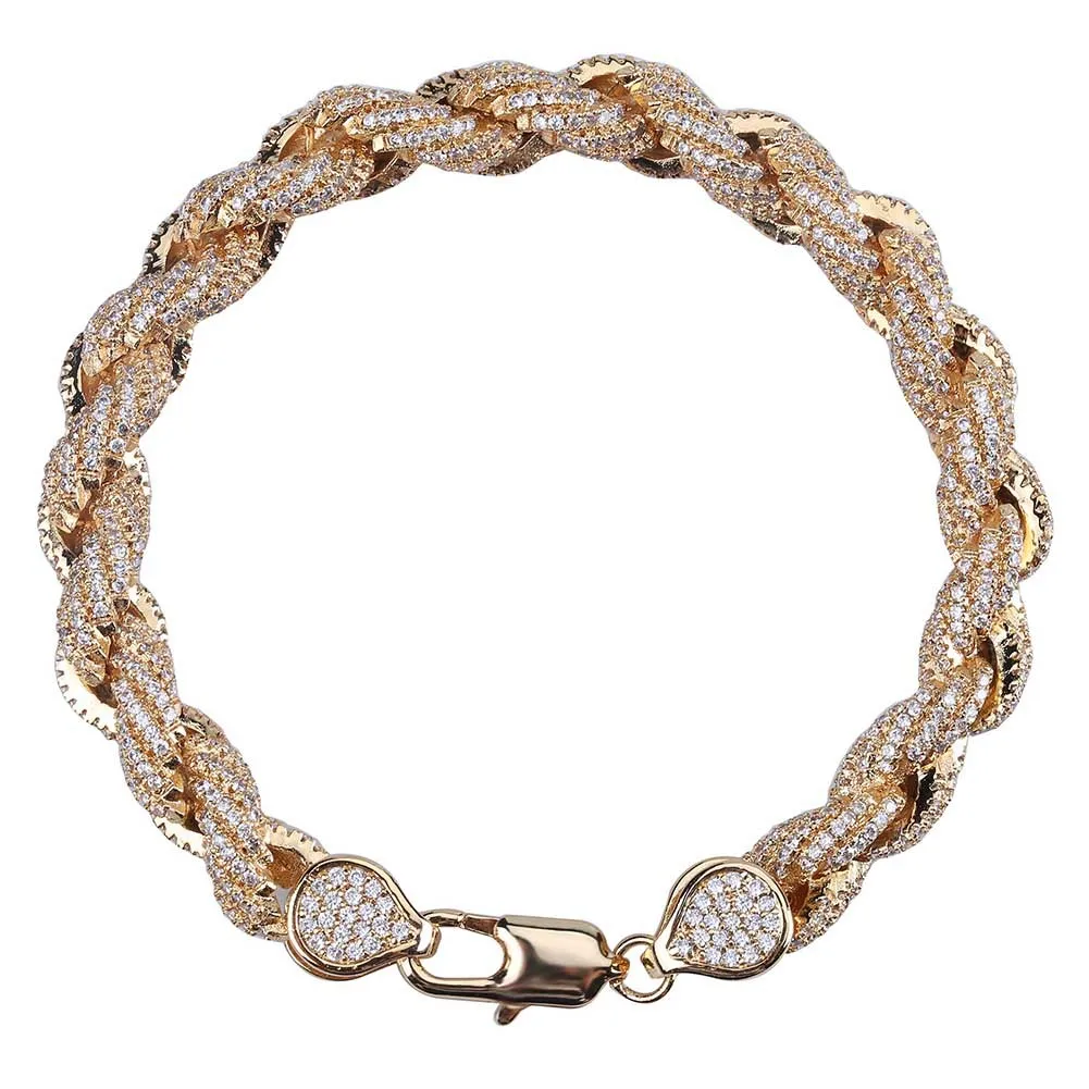 

Silver Gold Two Tone Color 8MM Cuban Link Chain Iced Out Bling Men Boy Hip Hop Bracelet