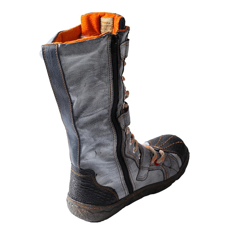 TMA EYES Strape-Accent Washed PU Leather Flat  Winter Warmth Women's Boot With Plus Size