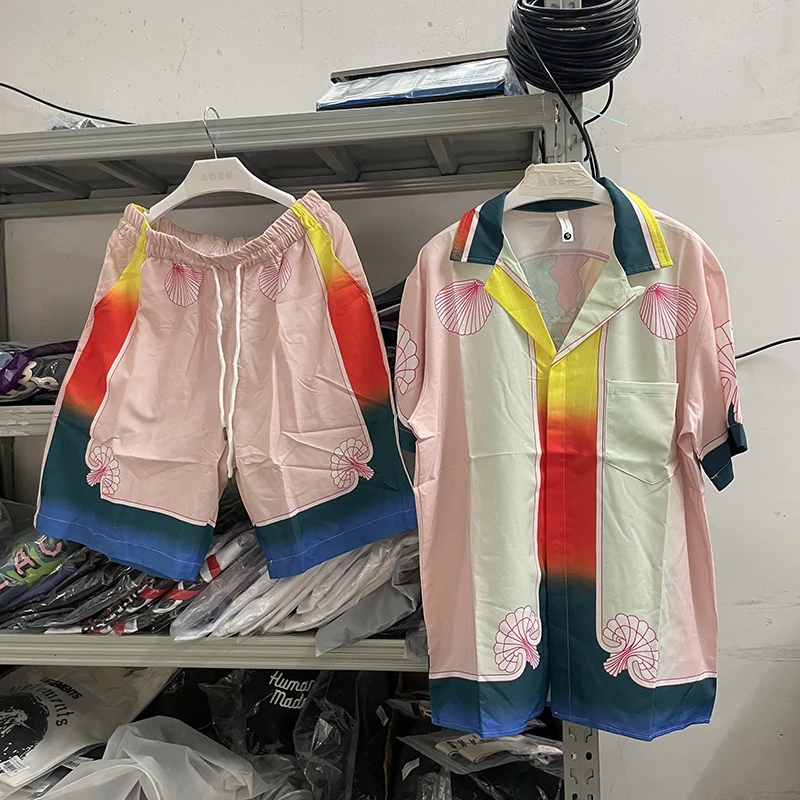 

New Pink Beach Rainbow Print Casablanca Shirt Men Women Hawaiian Shirts Tee