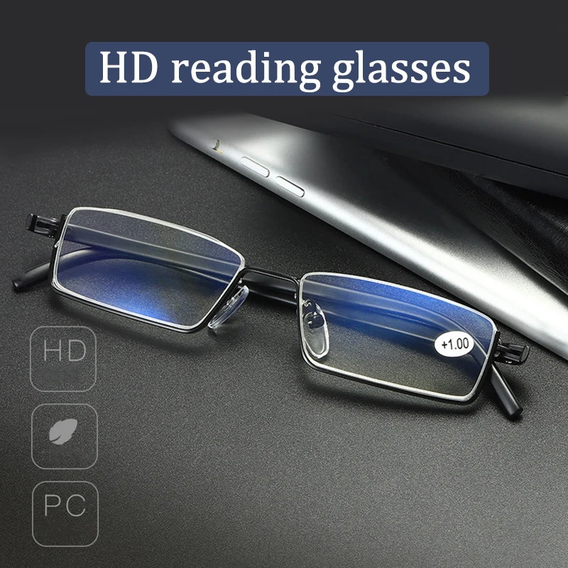 

Fashion Presbyopic Glasses Half Frame Anti-Blue Light High Definition Reading Glasses Metal Square Glasses for Sight Plus Lenses