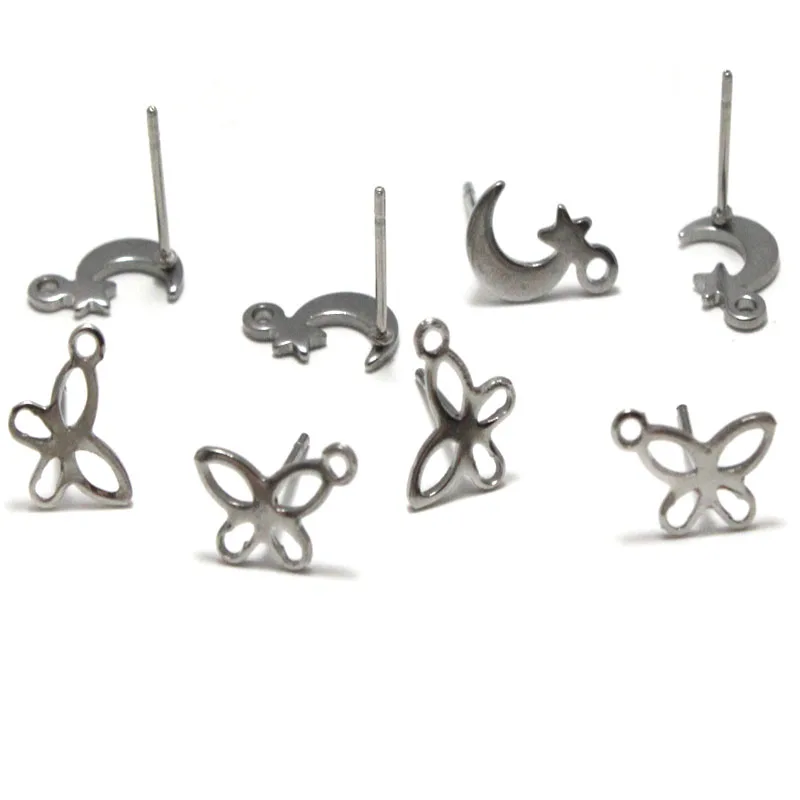 

20pcs/10pairs 316 Surgical Stainless Steel Moon & Butterfly Earring Stud Posts Connector For DIY Earring Jewelry Making Supplies
