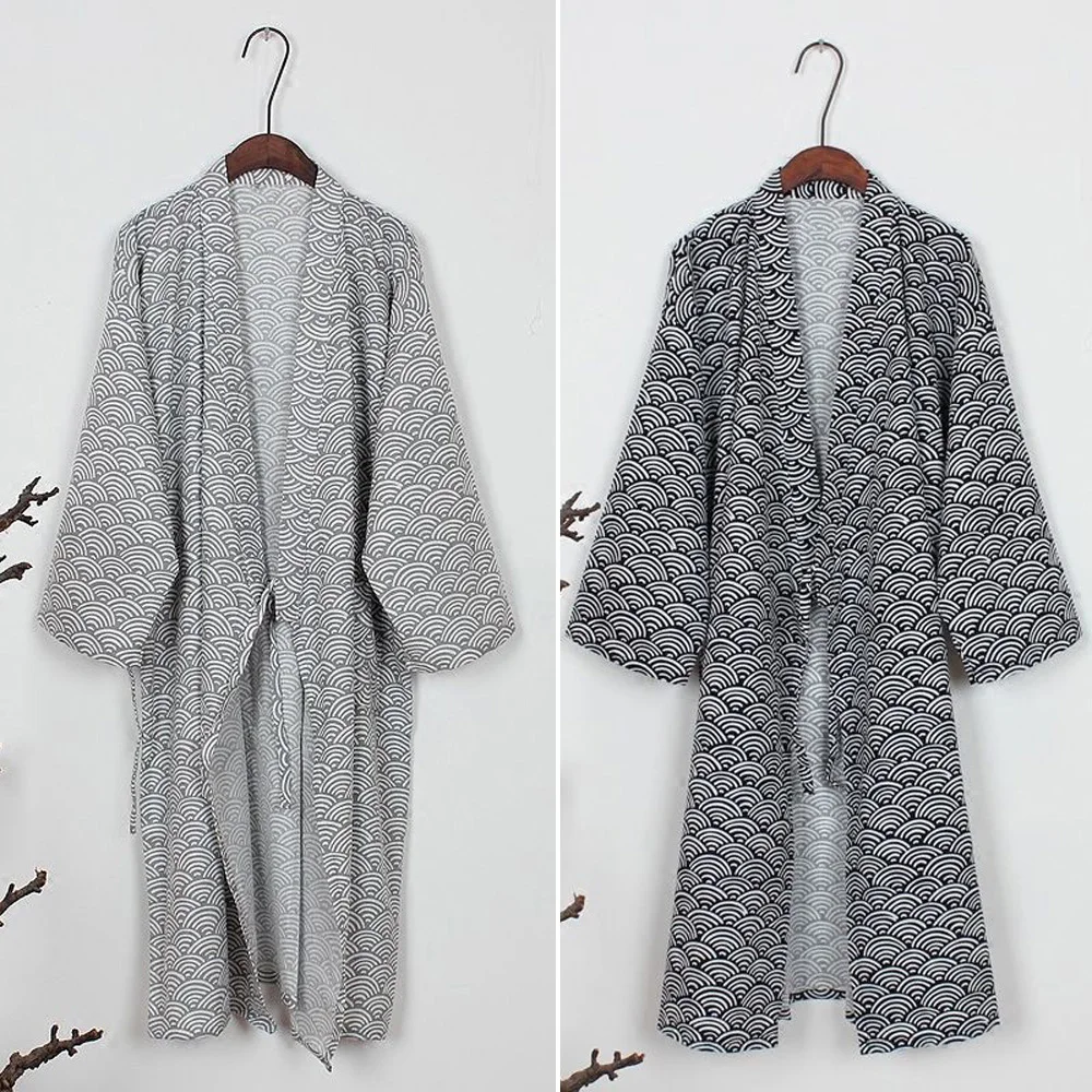 

Robes Cotton Men's Nightwear Bath Loose Fit Costume Bathrobe Samurai Robe Clothing Yukata Japanese Long Gown Soft Kimono