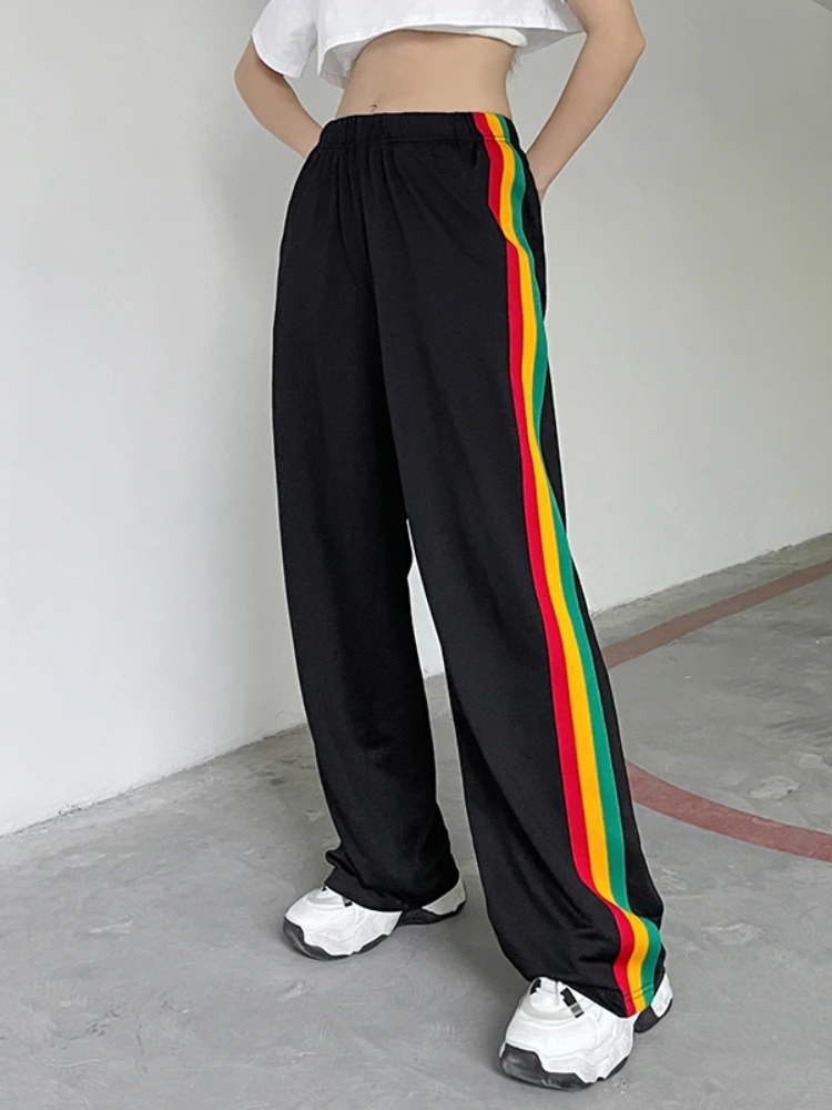 Повседневные спортивные брюки WeiYao в полоску с контрастной радужной полосой