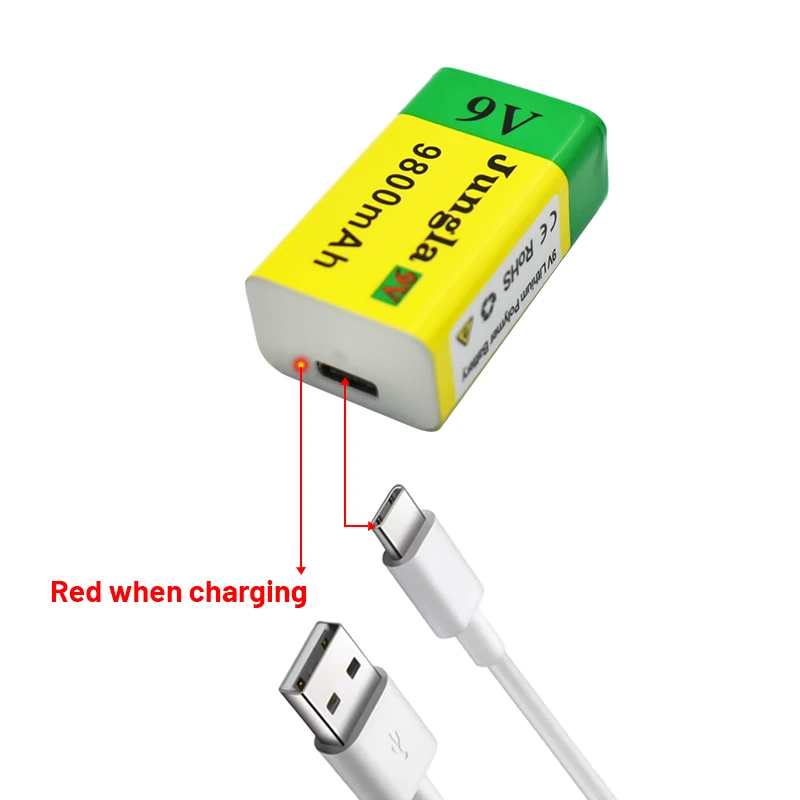 Литий-ионный аккумулятор 6F22 9800 мАч 9 В micro USB |