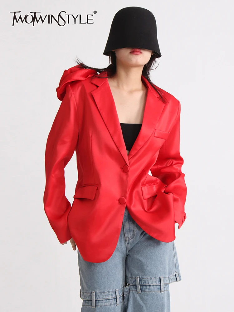 

Женский однотонный Блейзер TWOTWINSTYLE, повседневный однобортный Блейзер составного кроя с отложным воротником и длинными рукавами, 2019