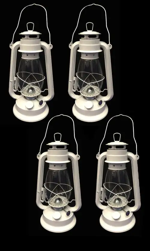

Lot of 4 - 12 Inch White Kerosene Lantern Light Table Decorative Lamp