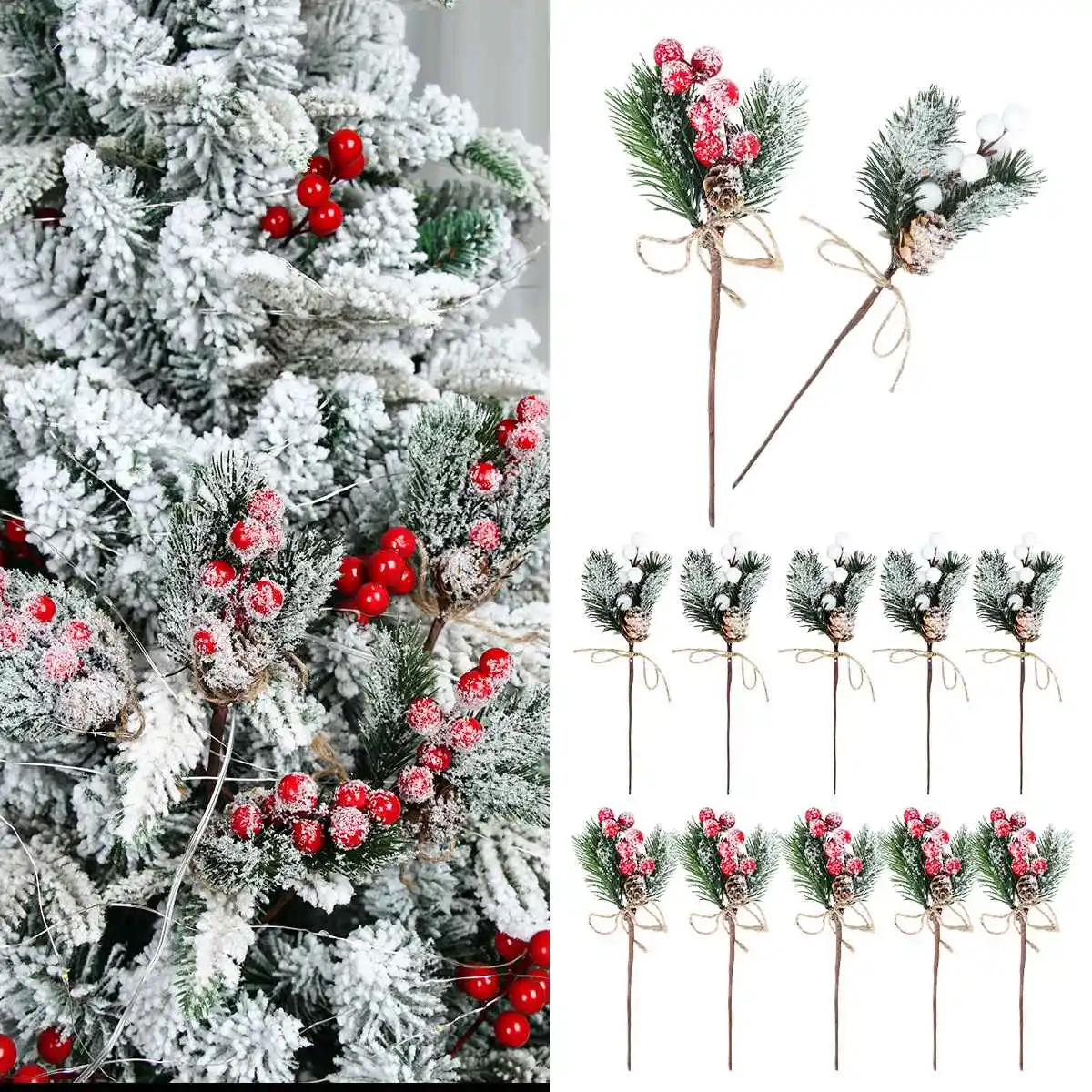 Christmas Red Berry Articifial Flower Pine Cone Branch Christmas Tree Decor For Home Xmas Ornament Gift Navidad New Year 2023