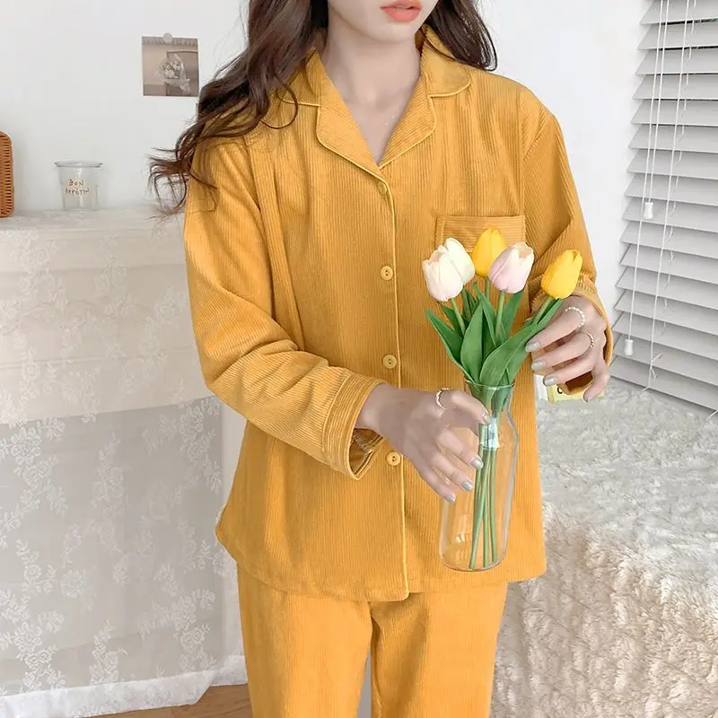 Зимняя Пижама утепленная Вельветовая Корейская версия брюки с длинными рукавами