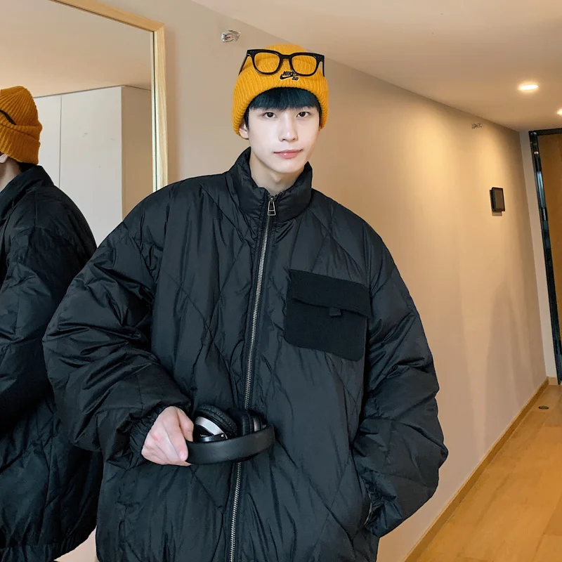 Winter Jacket Men Warm Fashion Casual Thickened Plaid Jacket Men Streetwear Korean Loose Thick Short Coat Mens Parker M-2XL