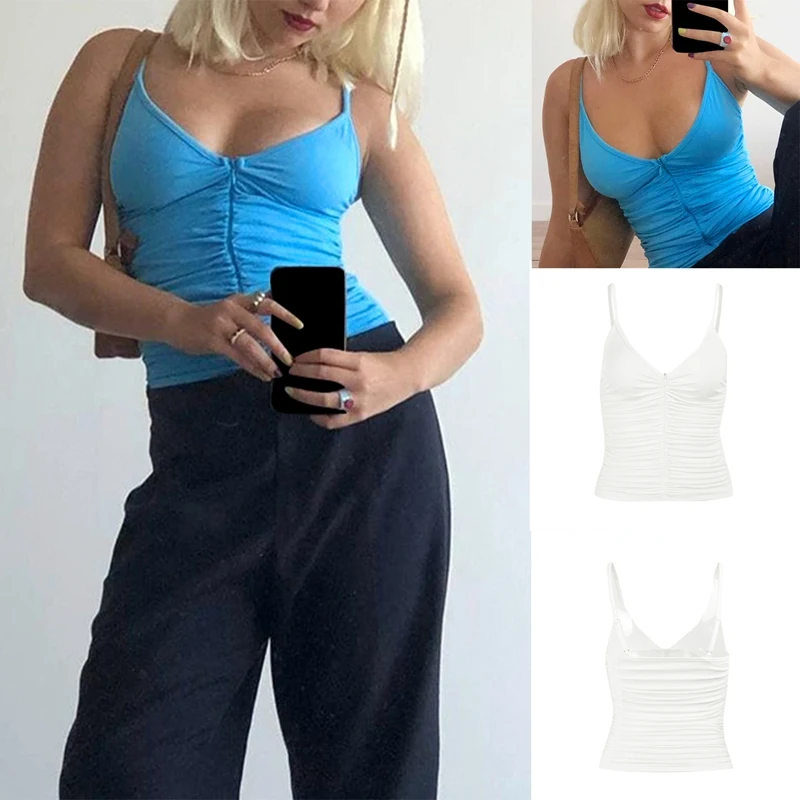 

Women's Sexy Slim Solid Color Vest U-Neck Pleated Zipper Small Sling