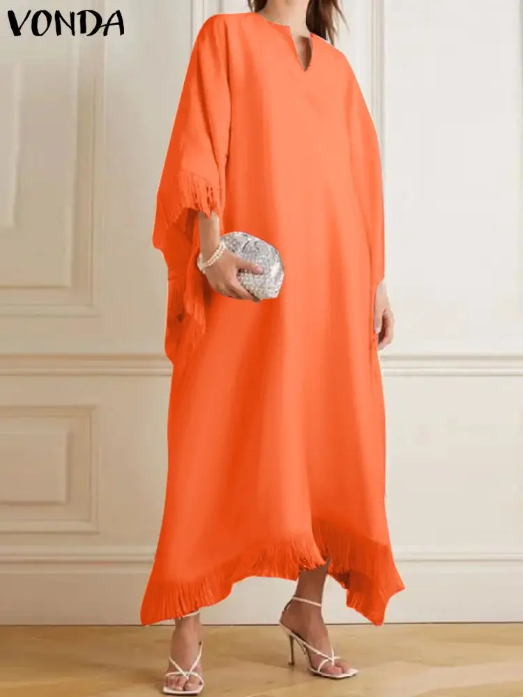 

Women Summer Sundress Sexy V-Neck Party Dress 2023 Fashion VONDA Bohemian Beach Office Vestidos Femininas Loose Robe Femme