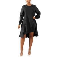 irregular sweatshirt dress for women casual loose mini dresses solid color pocket high and low vestido fall clothes robe femme