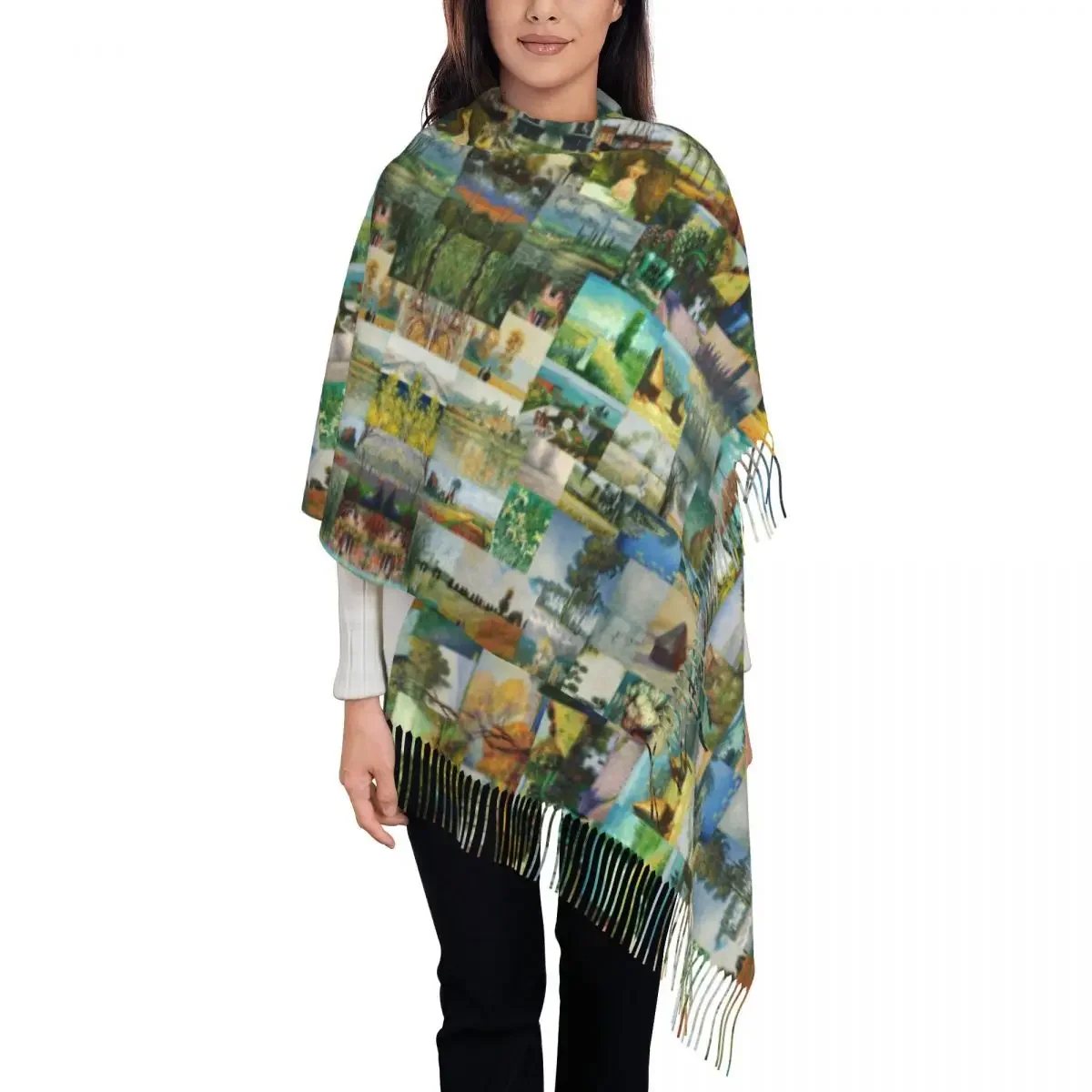 

Claude Monet Painting Art Scarf for Women Stylish Winter Wrap Shawl French Modern Art Tassel Wraps
