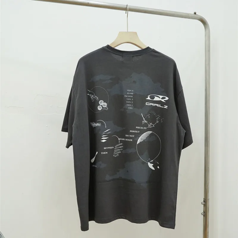 

Oversized Grailz Fashion T Shirt Men 1:1 Good Quality Women Vintage Tees Embroidered Washed Geometric Map Cotton Couple T-shirt
