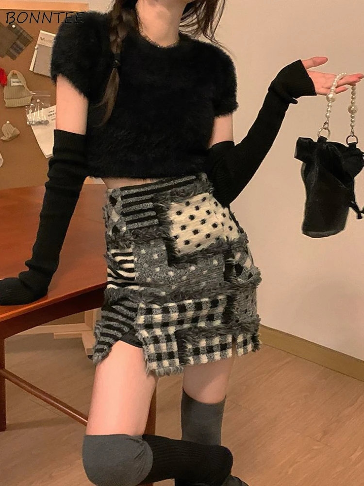 

Skirts Women Patchwork Sexy Slim Design Personality Side-slit Korean Style Retro Streetwear Spring Mini Faldas Hot Girls Vintage