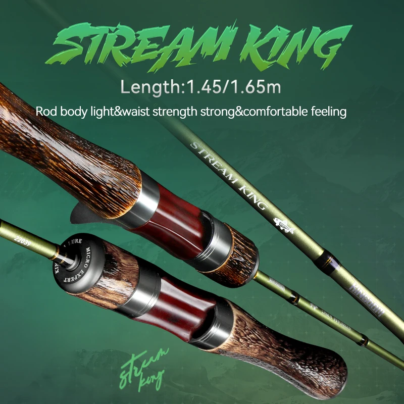 Enlarge Kingdom STREAM KING Carbon  Ultralight Spinning Casting Fishing Rods 1.45m 1.65m UL Power MF Action Baitcasting Travel River Rod