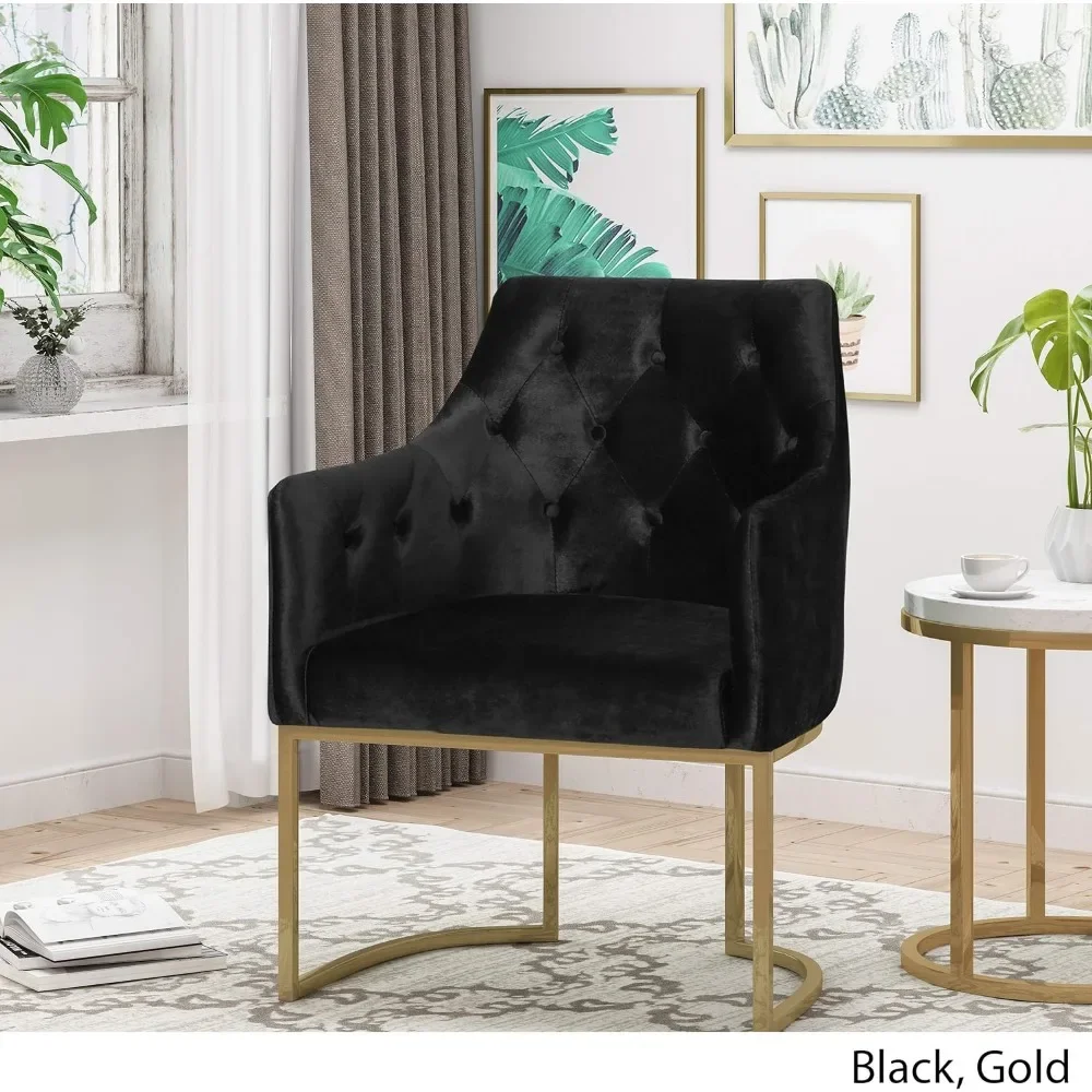 

2023 New Modern Tufted Glam Accent Chair with Velvet Cushions and U-Shaped Base, Emerald and Gold Finish, 26"D X 26"W X 34"H