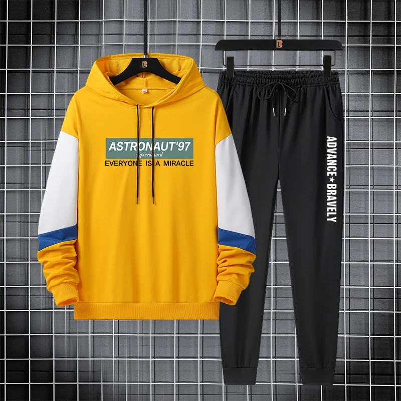 Спортивный костюм мужской из 2 предметов Повседневный пуловер с капюшоном и