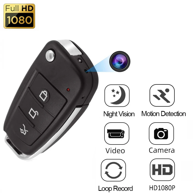 

Portable Car Key Mini Camera Full HD 1080P Angle Len Night Vision Car Keychain Micro Camcorder SD Card Loop Recording espia Cam