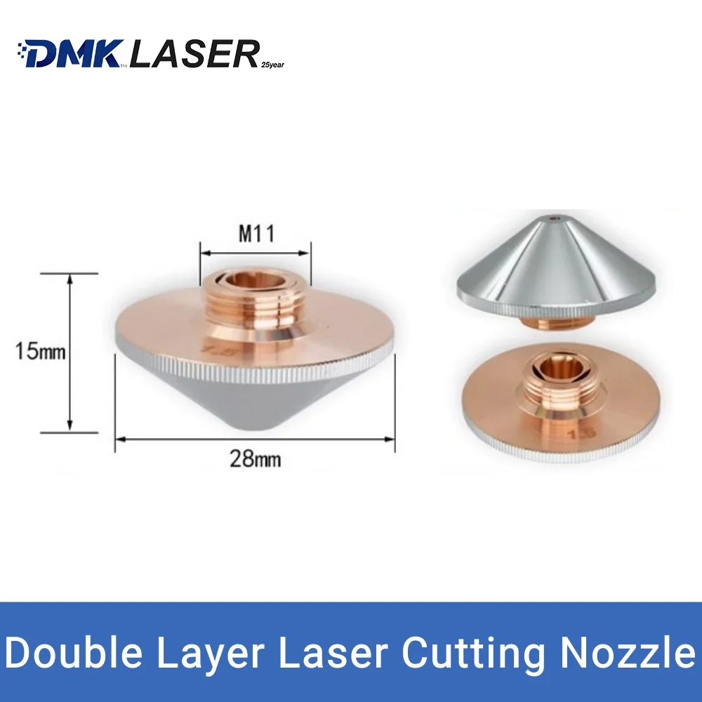 

DMK волоконное лазерное режущее сопло D28 H15 M11, одиночные двухслойные медные сопла для Precitec WSX BOCI HSG HANS Bodor OSPRI головка