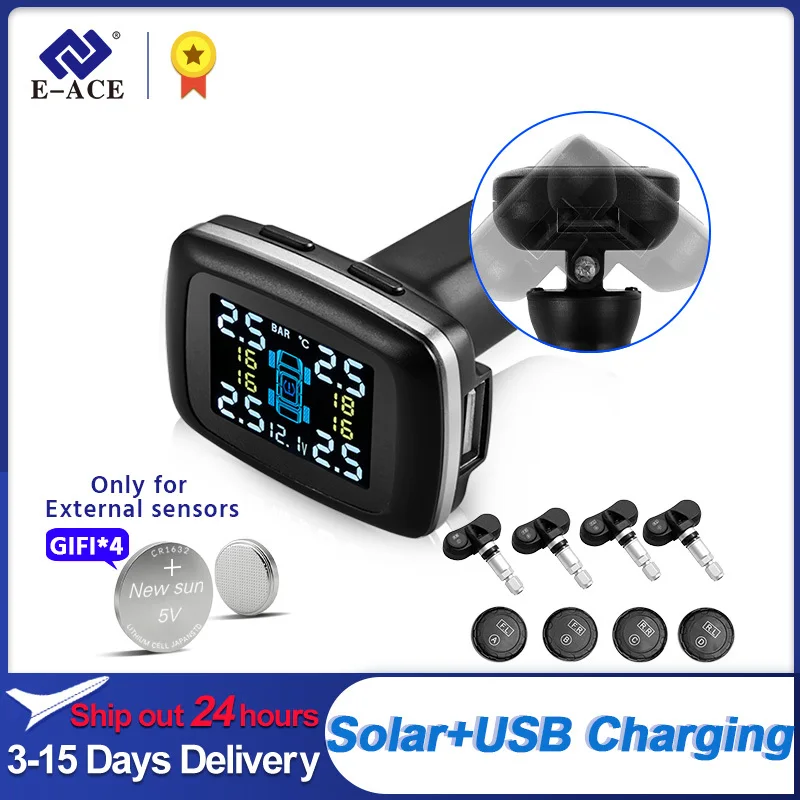 

E-ACE Автомобильная TPMS система контроля давления в шинах TMPS внешний датчик USB Автоматическая сигнализация датчик давления в шинах охранная си...