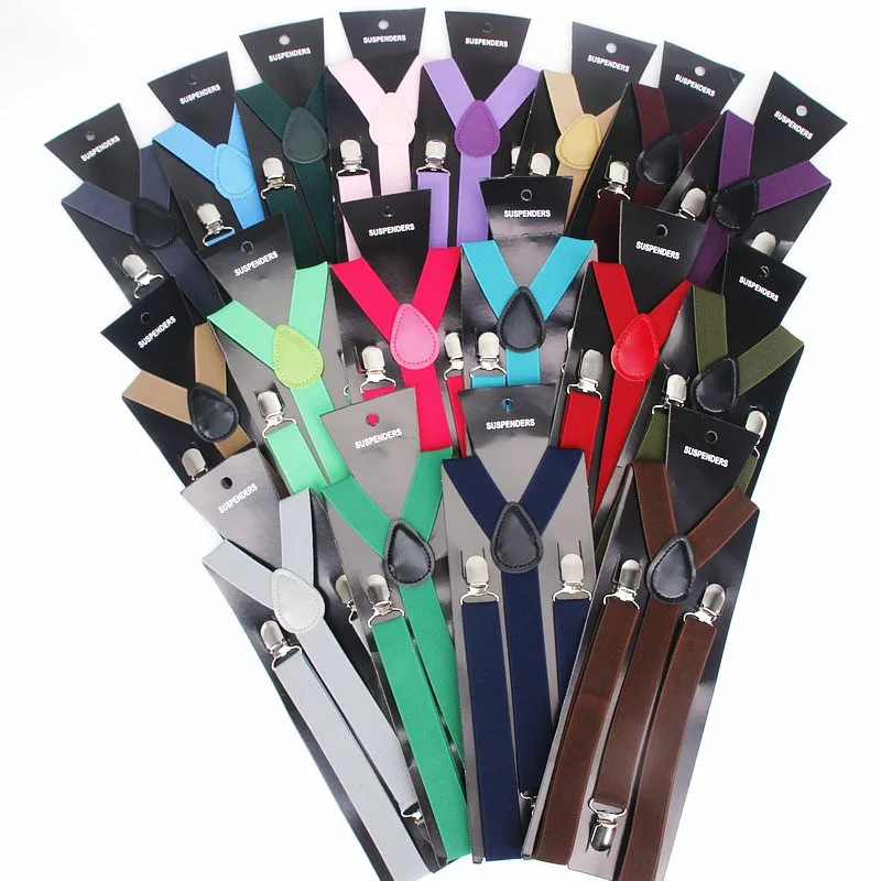 

Elastic Leather Suspenders 3 Clips Vintage Men's Women Suspender Trousers Wedding Suspension for Skirts 38 Colors Hot Sale