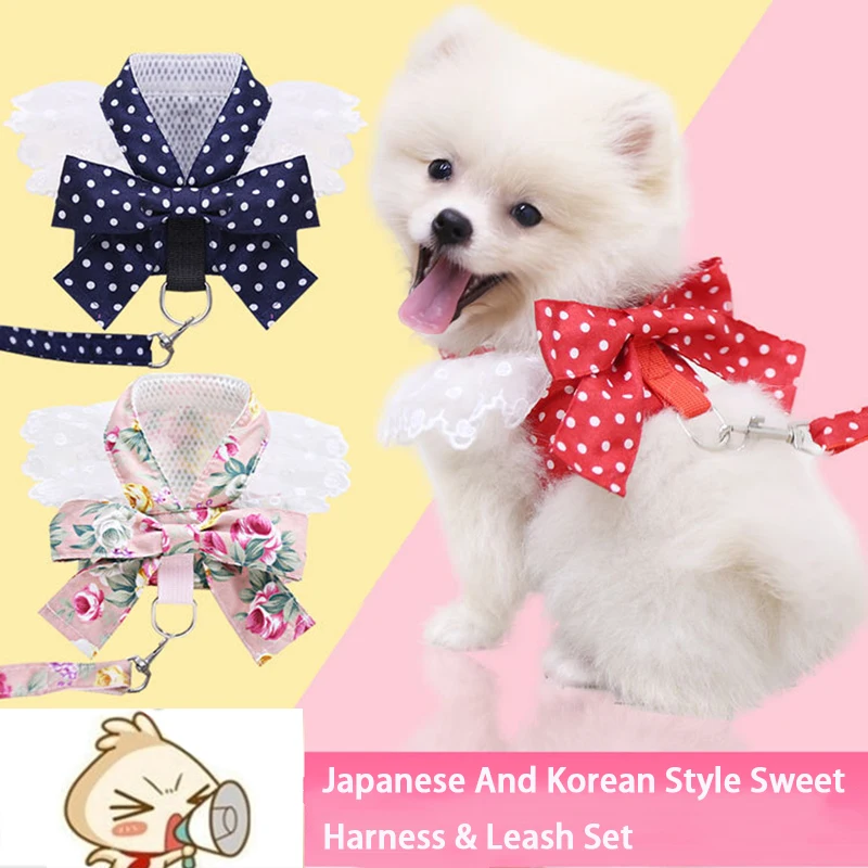 

Cute Harness Dog Collar For Cat Small Chiens Chest Strap Leash Sweet Breathable Mesh Breast-Band Pets Accessories Puppy Supplies