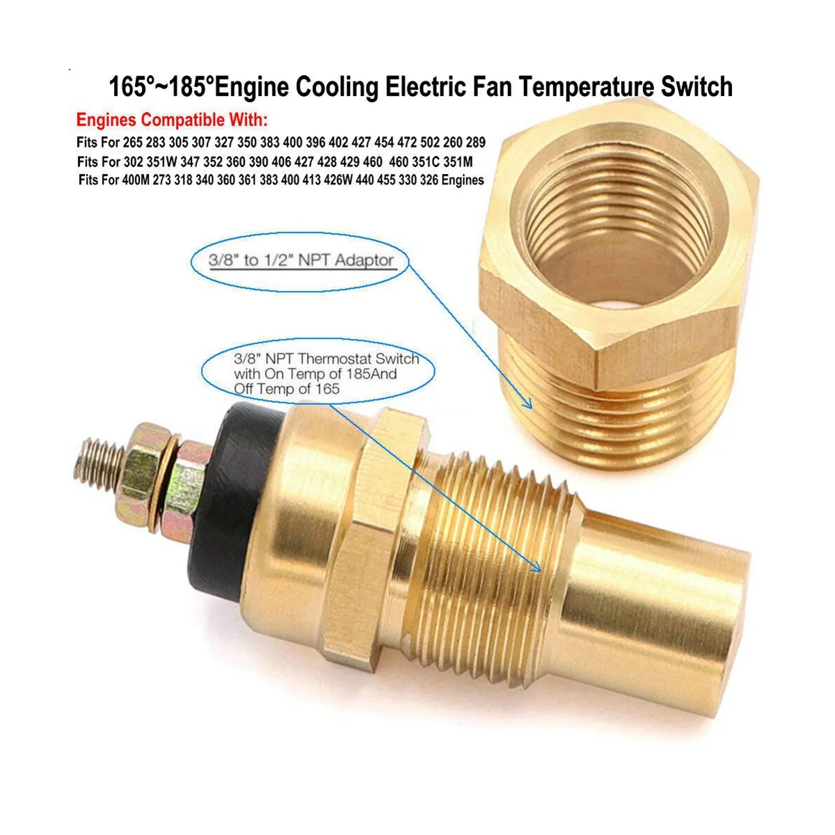 165 °F до 185 NPT 3/8 Автомобильный Вентилятор охлаждения двигателя электрический