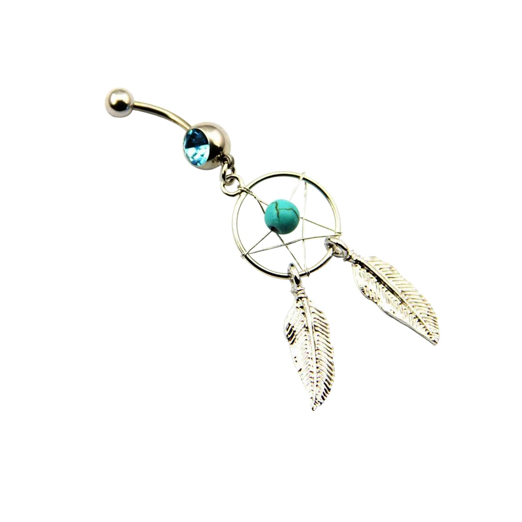 

Stainless Steel Belly Button Ring Dream Catcher Crystal Rhinestone Navel Piercing Body Jewelry