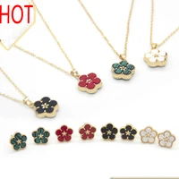 womens flower pattern design charm necklace earrings jewelry sets gift hot double sided shell party wedding jewelry ladies