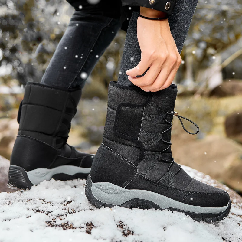Men's Boots Warm Plush Snow Boots Casual High Top Waterproof Winter Hiking Shoes Anti-Slip Ankle Boots Army Work Boot