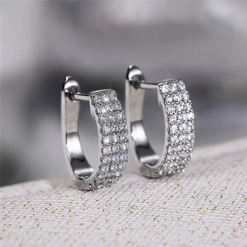

New Dainty U Shaped Hoop Earrings for Women Silver Color Circle Earring with Crystal CZ Stone Simple Stylish Female Jewelry